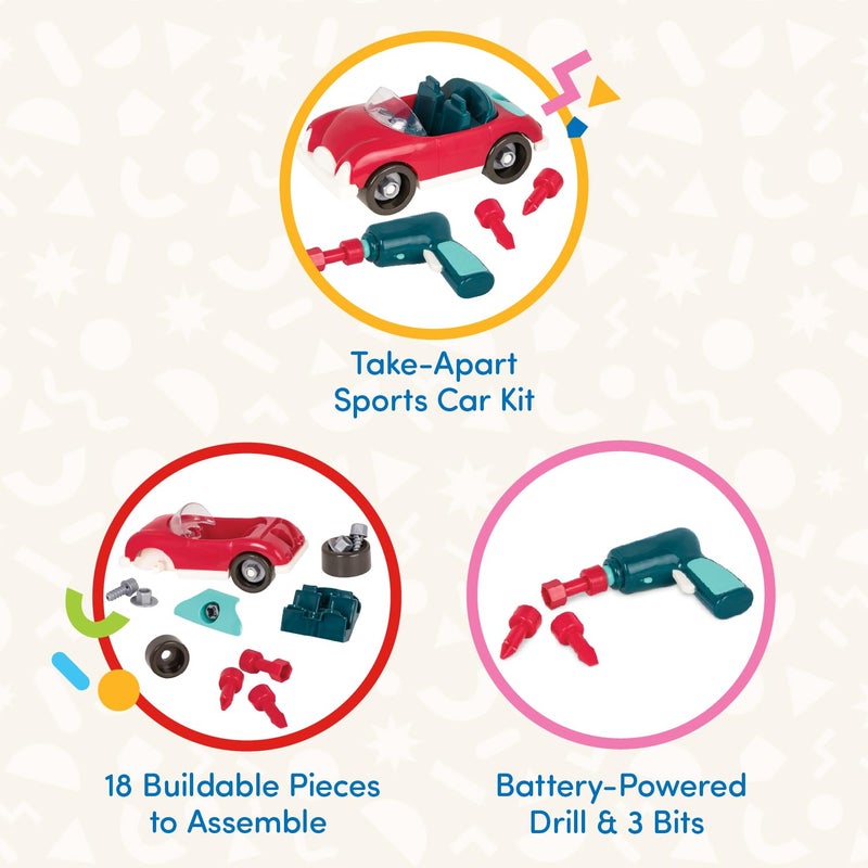 Battat â€“ Toddler Construction Toys â€“ Developmental Toy Vehicle Kit â€“ Sports Car Building Set â€“ Screwdriver and Tools â€“ 3+ Yearsâ€“ Take â€“ Apart Roadster, Red - Image 2